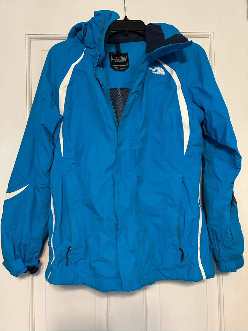The North Face Hyvent Blue Waterproof Jacket with White Accents